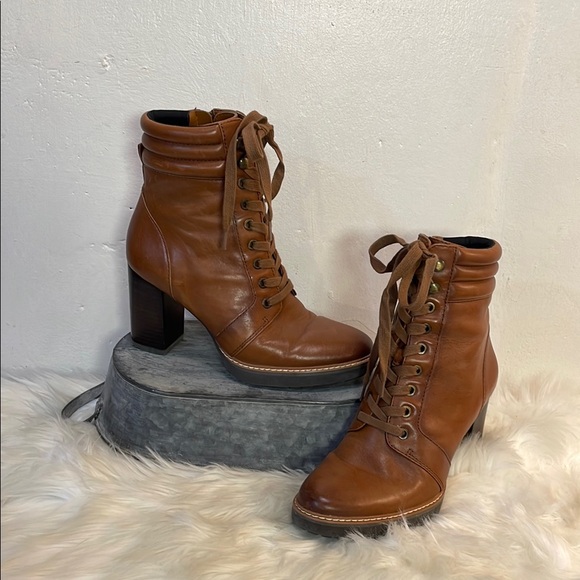 Naturalizer Shoes - #0168 NWOB Naturalizer Brown Leather Lace Up Boots with Chunky Heel LIKE NEW -8
